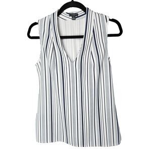 Ann Taylor Striped White Navy Sleeveless Blouse Size XS